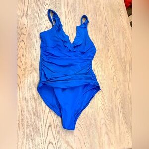 La Blanca Blue One Piece With Ruffle Detail At Bust Size 14